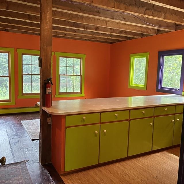 Kitchen island and dining area