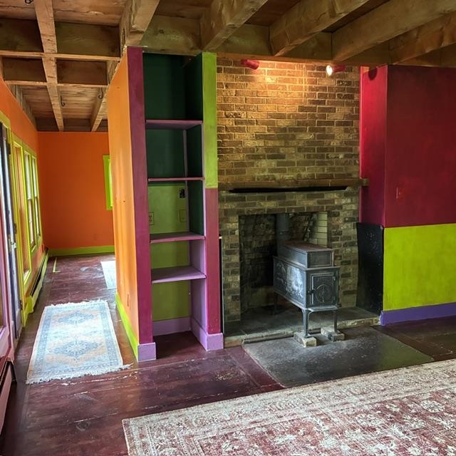 Living room with woodstove