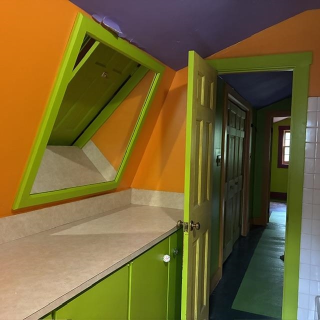 Bathroom looking in hallway
