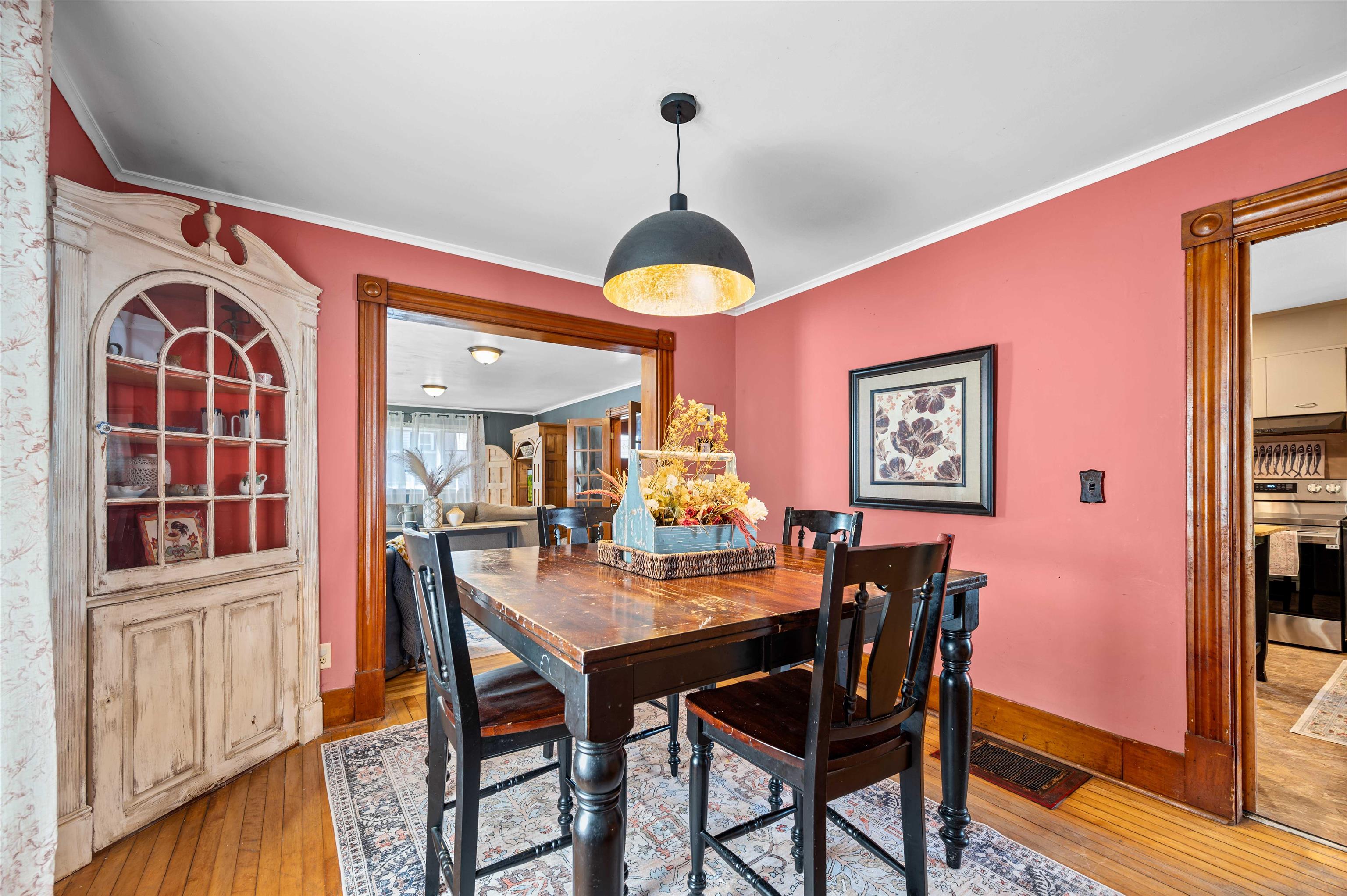 Formal dining room with built in cabinetry