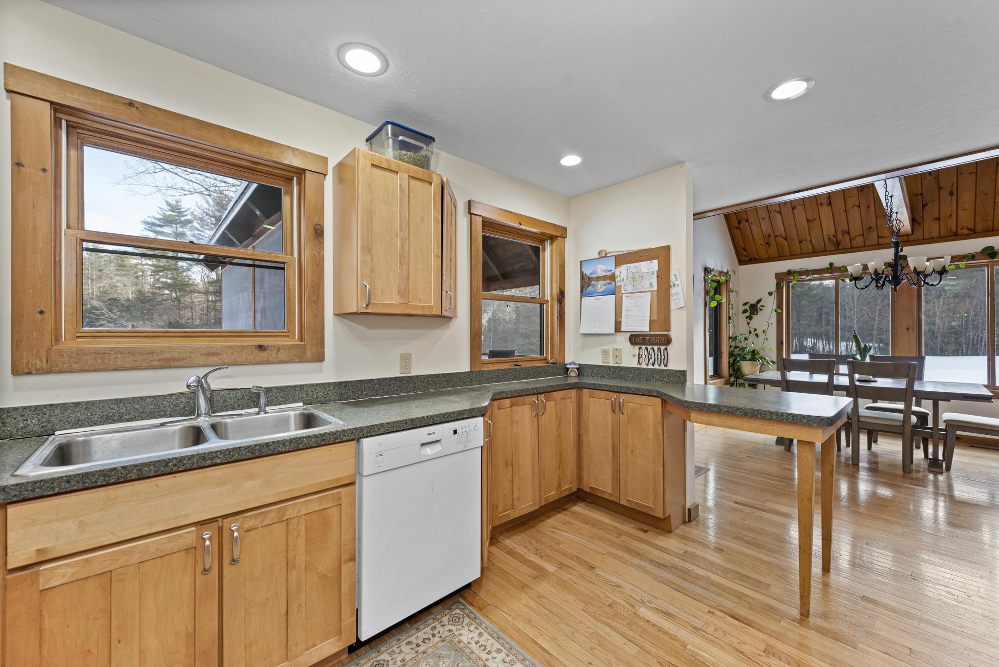 Kitchen flows into the dining room