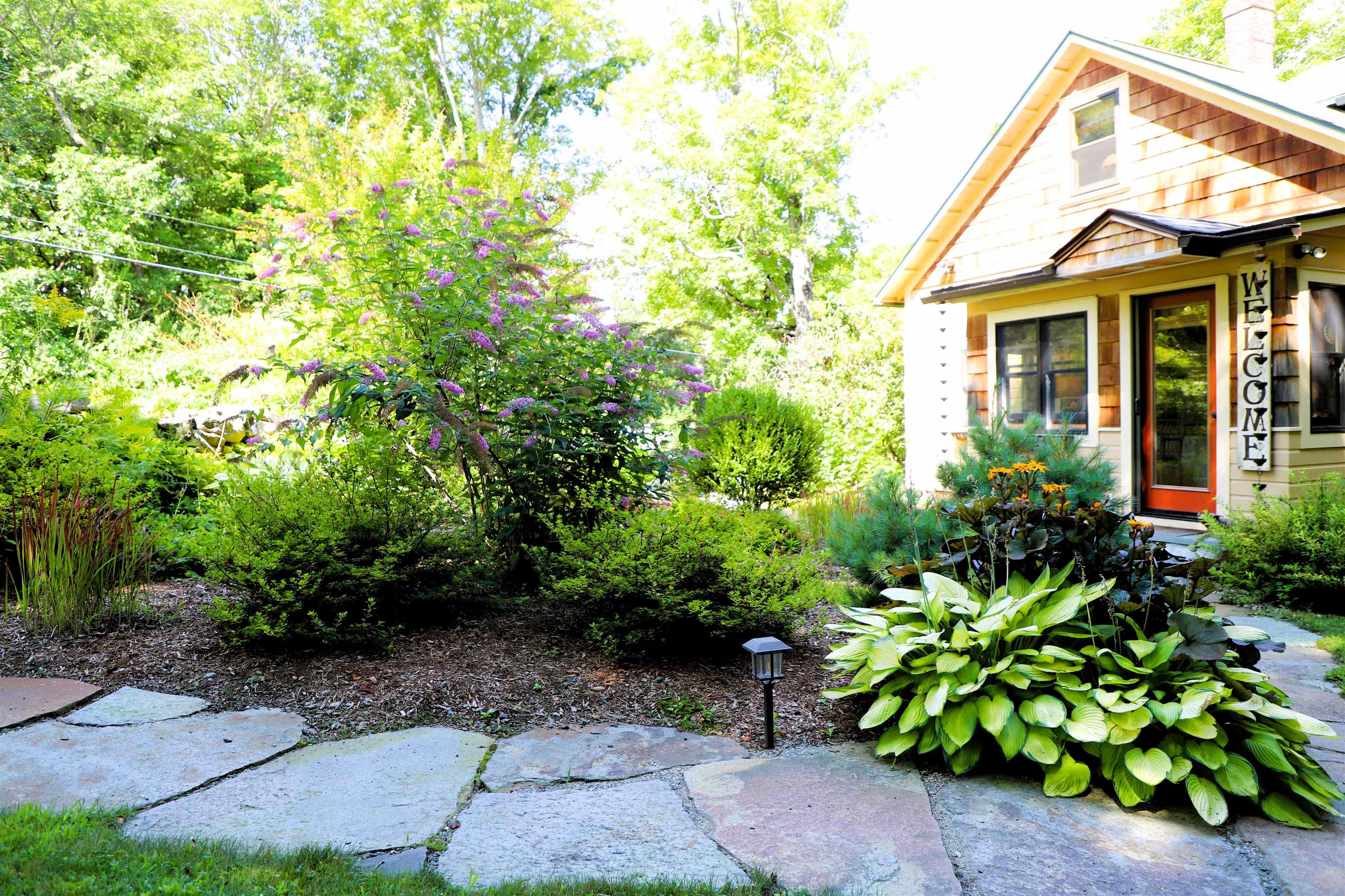Stone walkway and gardens