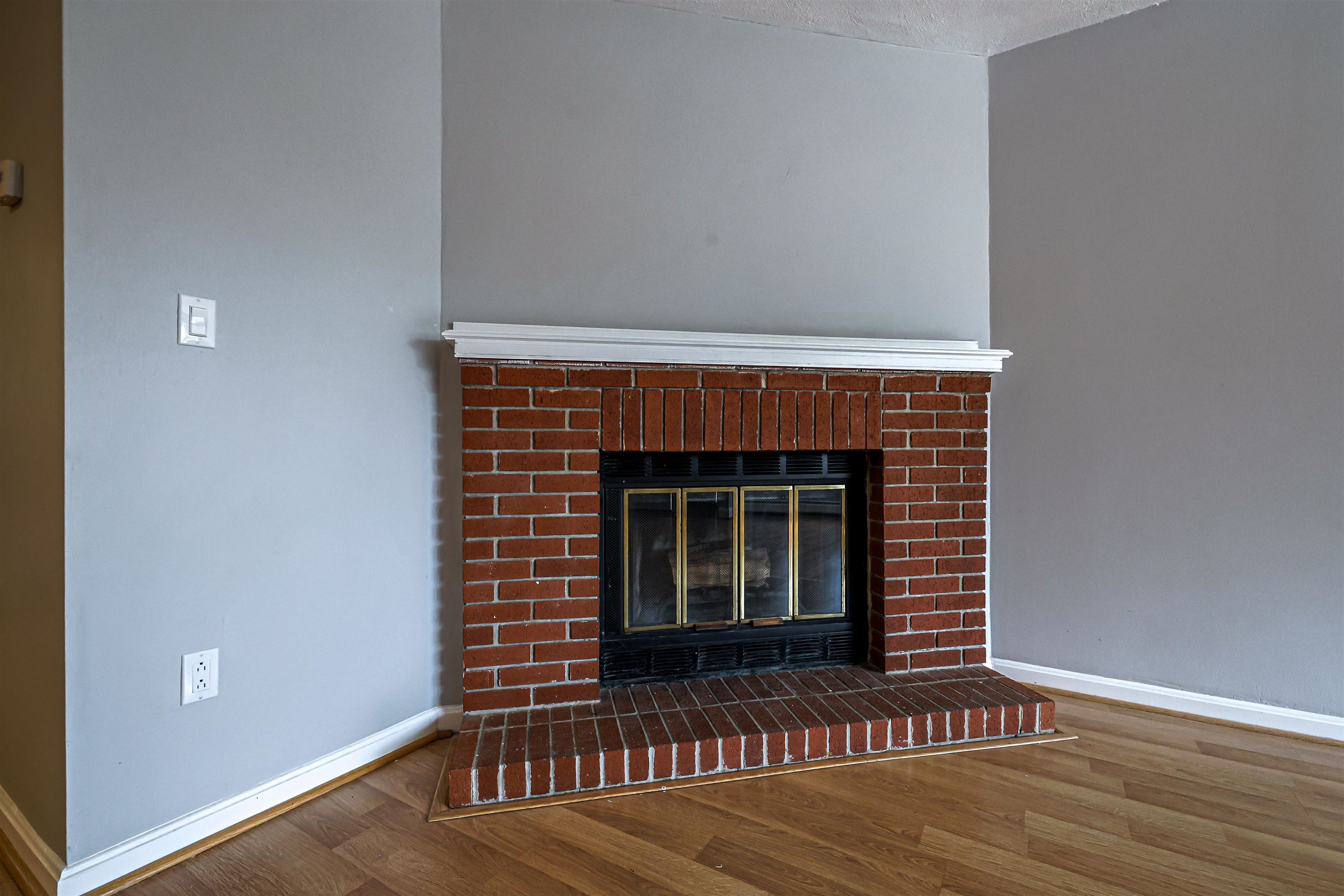Wood brick fireplace