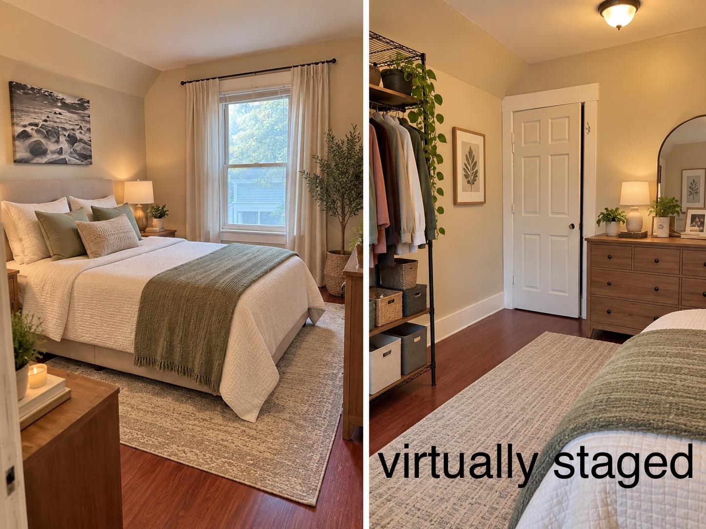 Bedroom 2 both angles virtual staged with a bed