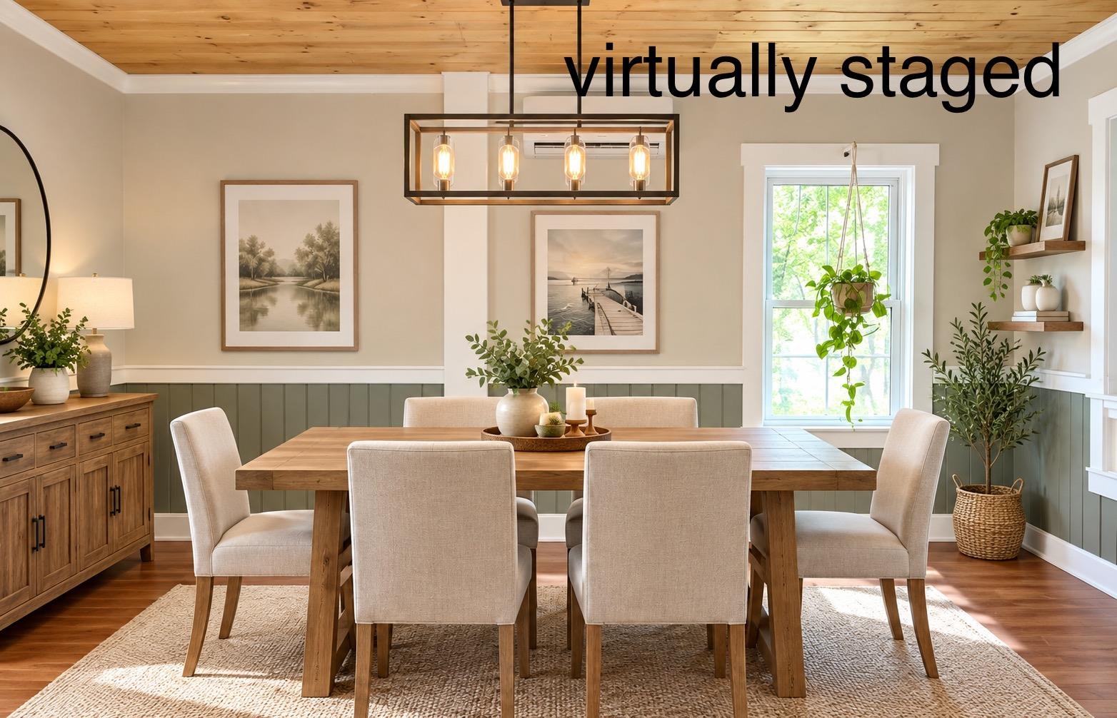 Dining room virtually stage, note mini split it
