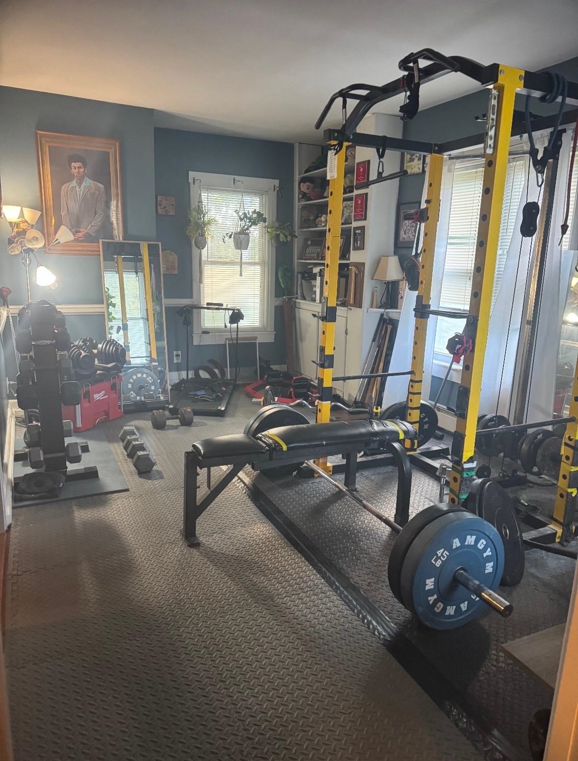 Large front room downstairs has 1/2 bath + laundry