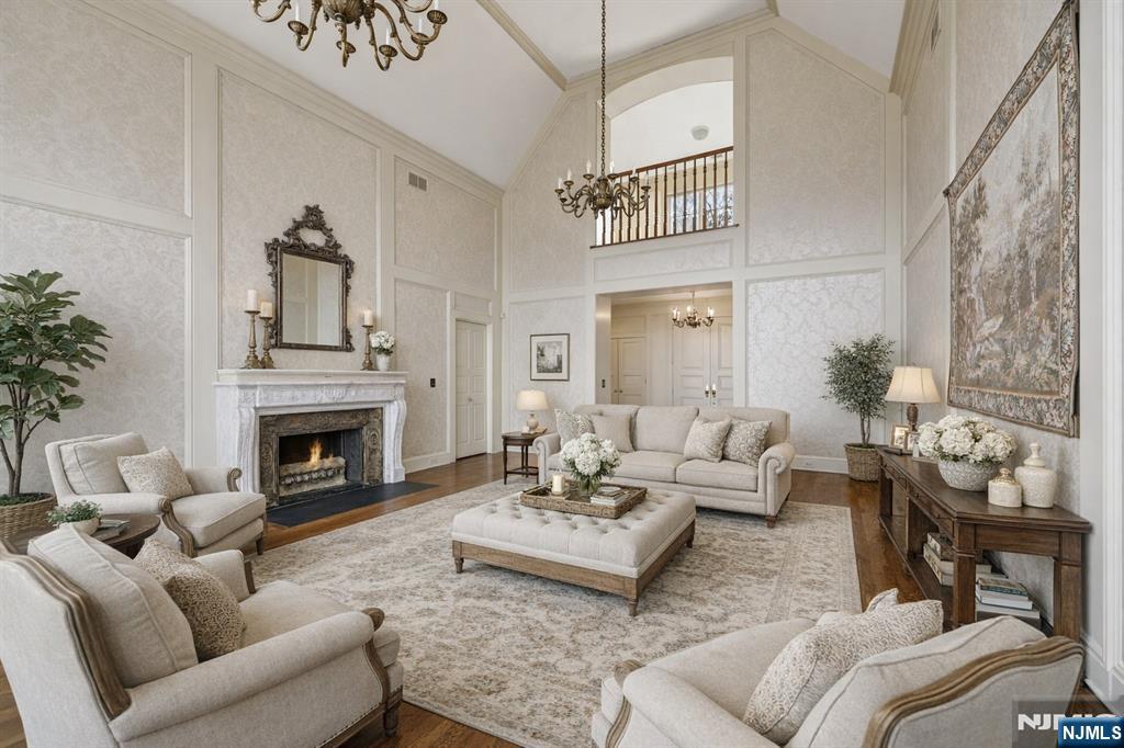 Living room with fireplace virtually staged.