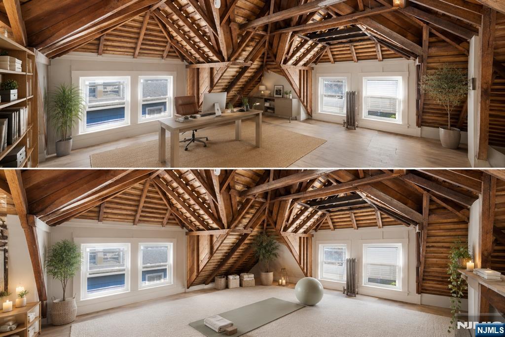 Attic virtually staged as a yoga room or as a home office