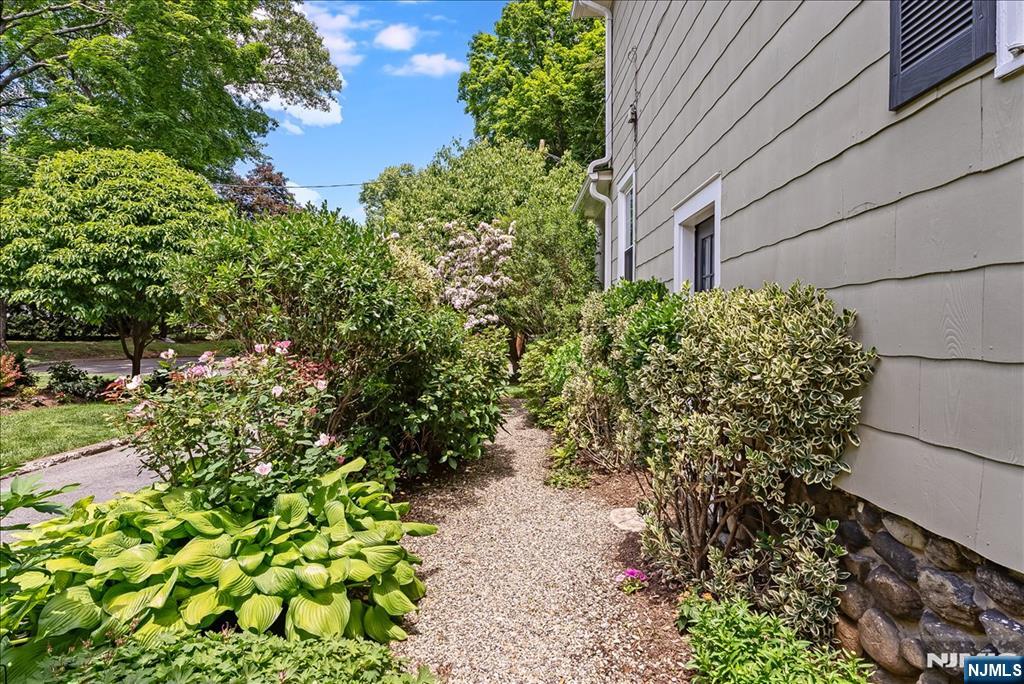 Stone walkway to rear along driveway